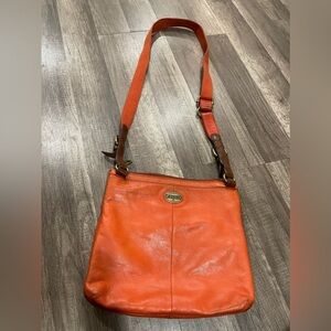 Fossil orange 🍊 pebbled leather crossbody bag preppy outdoors equestrian Y2K